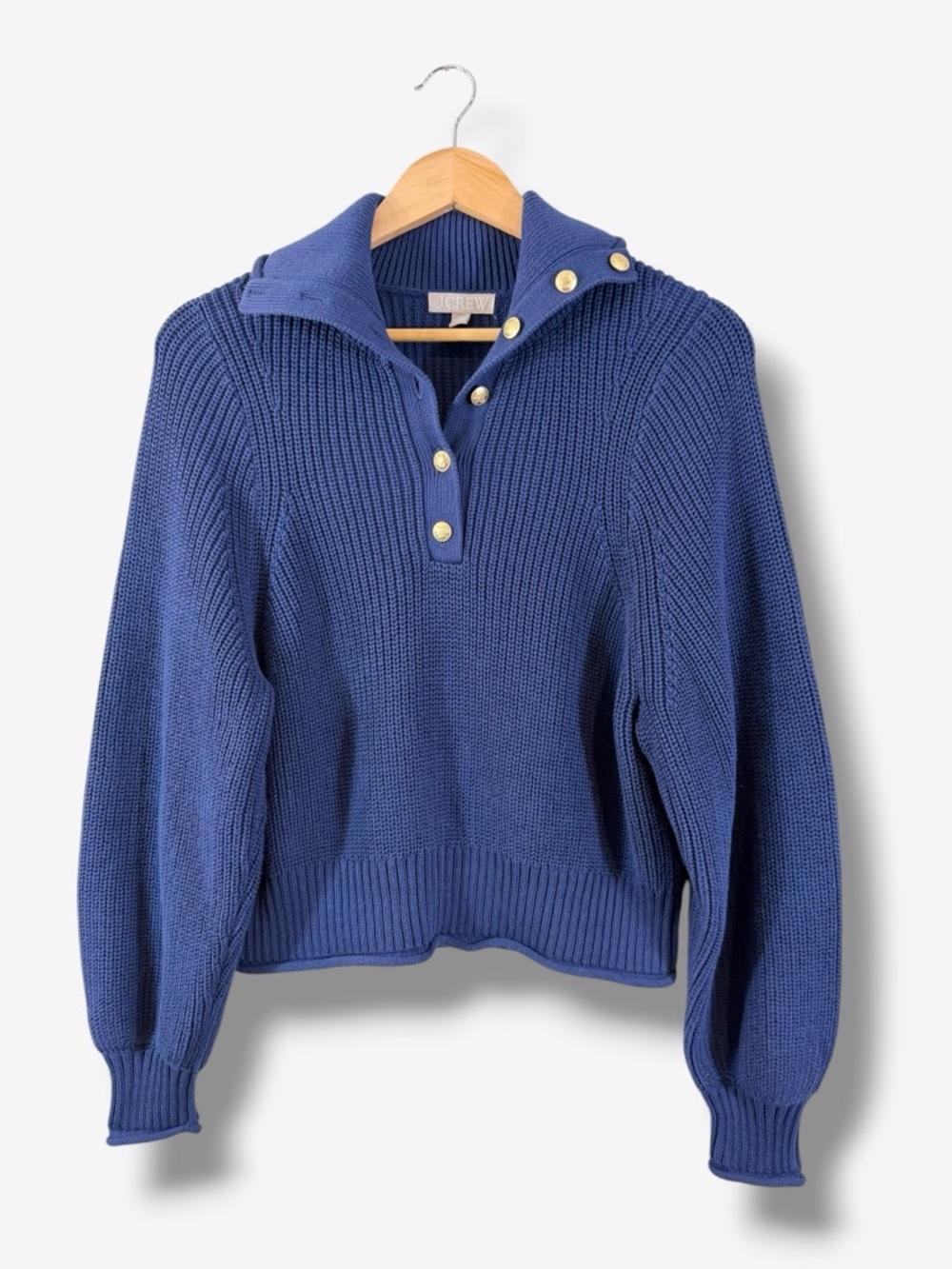 J. Crew Blue Ribbed Button Collar Sweater Size S 2024 Coastal Nautical Preppy